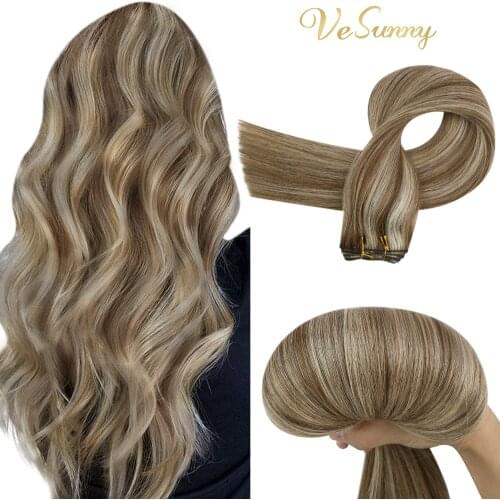 VeSunny Sew in Weft Hair Extensions Natural Weave Bundles for White Women Double Weft Human Hair Extensions Glueless #P6/60