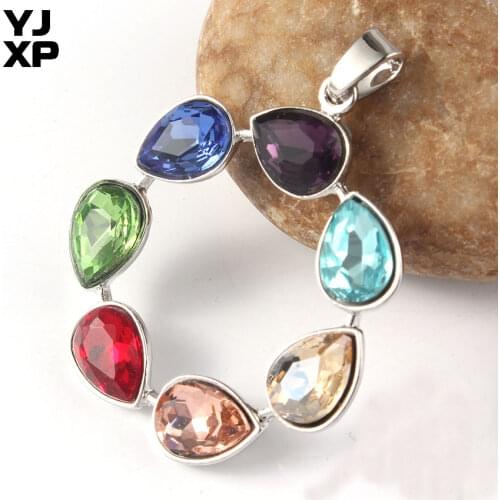 YJXP Inlaid 7 Chakra Teardrop Shaped Rhinestones Pendants Circle Round Shape Reiki Healing Pendant Jewelry Necklaces Fits