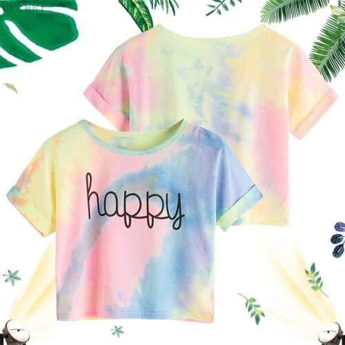 Happy letter printing casual girl T-shirt summer Harajuku large size tops T shirt fashion Streetwear color loose female Tshirt