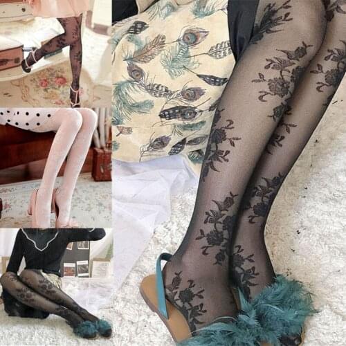 Women Fashion Rose Floral Embroidery Pattern Tight Lace Pantyhose Sexy See-through Silky Tights Stockings Clubwear gg tights