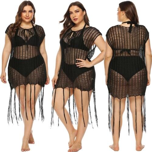 Plus Size Women Tassel Stitching Sexy Babydolls Hollow See-through Blouse Dress Mesh Costume Women Dropshipping