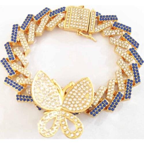 15mm 20cm Girls Hip Hop Bling Iced Out 2 Row Cz Cuban Chain Bracelet Women thorns Cubra Butterfly Charm multicolor Bracelets
