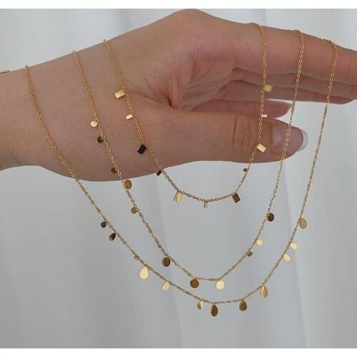 Fashion Chain On Neck Water Drop Square Round Simple Elegant Gold Choker Non Fading Stainless Steel Necklaces For Women XL180