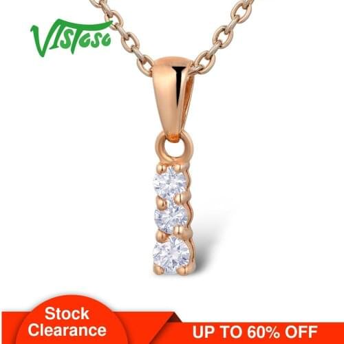 VISTOSO Gold Pendants For Women Authentic 14K 585 Rose Gold Sparkling Diamond Engagement Wedding Necklace Pendant Fine Jewelry