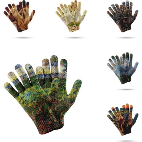 3d Print Mens And Womens Winter Ski Gloves Outdoor Riding Touch Screen Mitten Women Thicken Warm Stretch Knitted Gloves