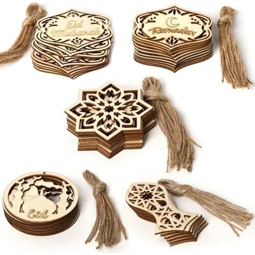 10pcs/set DIY Wooden Eid Pendant Mubarak Muslim Islam Ramadan Non-woven Fabric Decoration Home Decor Wall Pendants Crafts