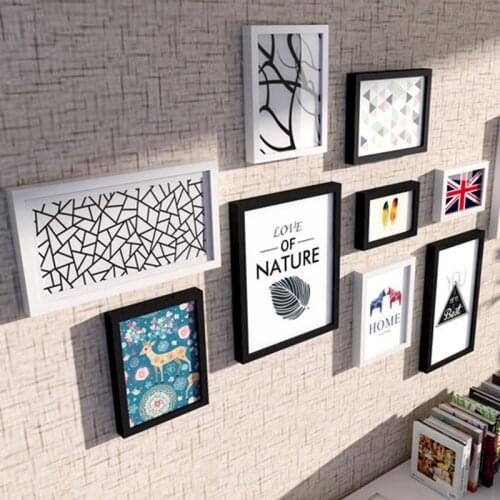 10 Pcs/set Geometric Patterns Photo Frames 7/10 Inch Photo Wall Black White Picture Frame Wedding Painting Decor Framework L