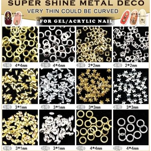 150pcs/lot Nail Art Metal Studs DIY Hollow Square Round Triangle Decoration Gold Silver 3D Sticker