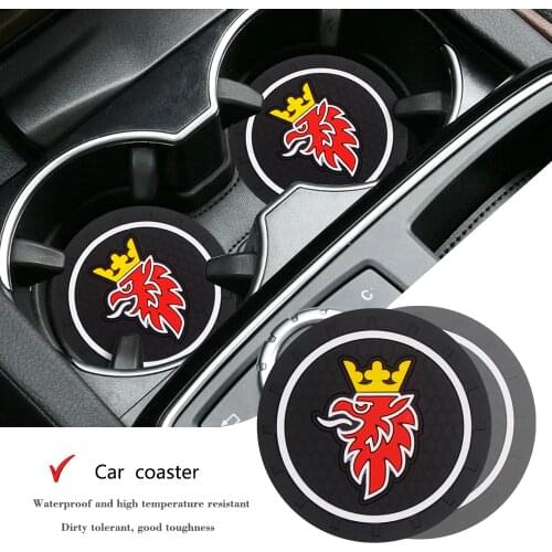 2PCS PUNISHER SkCar cup anti-slip pad Epoxy Cup Holder Mat Pad Bottle Built-in car styling for Saab 9-3 9-5 900 9000 Scania etc
