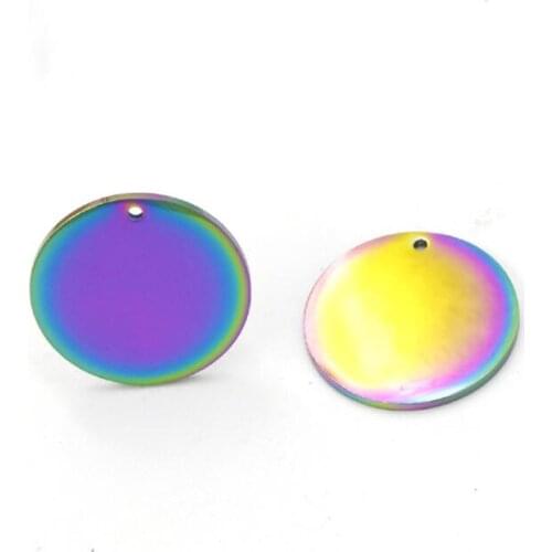 2pcs/lot Round Shape Rainbow Stainless Steel Smooth Faced Tag Charm Pendant Jewelry Findings for handcraft 12/15/19/20/25/30mm