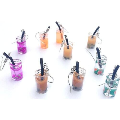 2020 cute Creative Unique Bubble Tea Drop Earrings for Women Personality Milk Tea Drink Earring Funny Party Jewelry Girl Gift