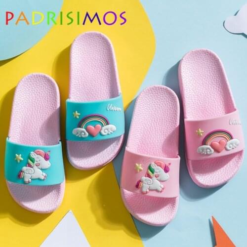 PADRISIMOS 2021 Summer Kids PVC Cartoon Childrens Slipper Cute Home House Shoes Rainbow Family Sandals Toddler Slippers JKL