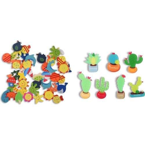 55Pcs Coloured Wooden Magnets Drawing Anime for Children & Cactus