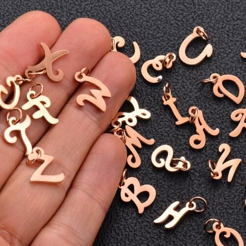 Rose Gold Stainless Steel 10 pcs Alphabet Findings ,High Polished DIY Bracelet Charms A to Z 26 Letters Jewelry Makings