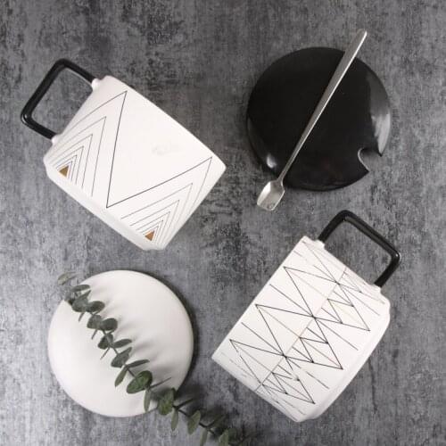 Large capacity spoon with lid Nordic ins ceramic mug office coffee cup