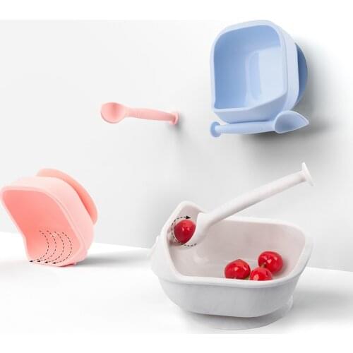 LOFCA 1set Baby Silicone Feeding Bowl Food grade Spill-Proof Suction Rotating Bowl Learning Dishes Tableware Children Plate