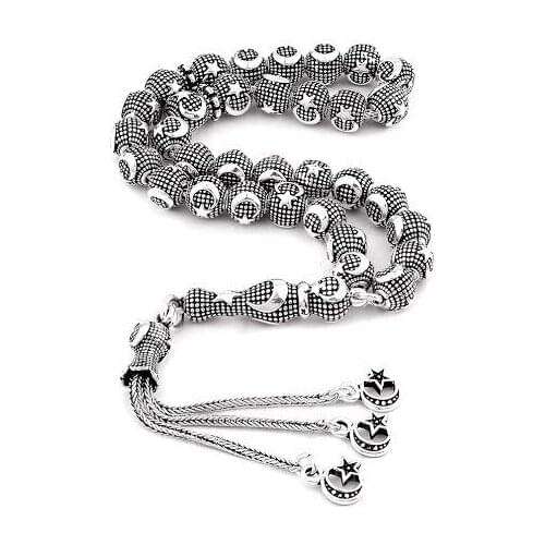 925 Sterling Silver Handmade Rosary with Moon and Star Design