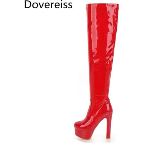 Dovereiss Fashion Womens Shoes Winter Pointed Toe Zipper new sexy Waterproof red silver Ladies Boots Over the knee boots 34-49