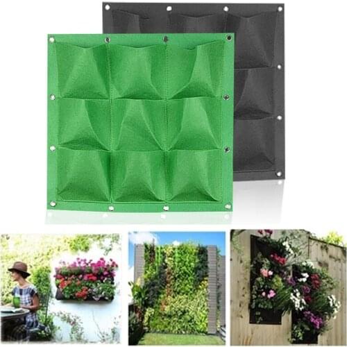 Garden Grow Bag Pockets Vertical Planter Wall-mounted Gardening Flower Hanging Felt 9 Pockets Planting Bag Growing Pot