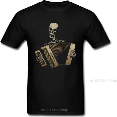 Custom T Shirts Skull Piano Accordion Tshirt Men Blues Lover T-shirt Vintage Black 100% Cotton Mens Tops Tees Slim Fit Clothes