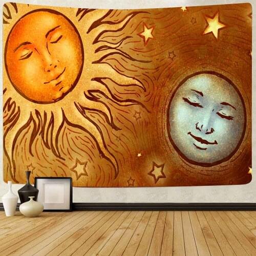 Simsant Sun Moon Eclipse Tapestry Stars Mandala Art Wall Hanging Tapestries for Living Room Bedroom Dorm Home Blanket Decor