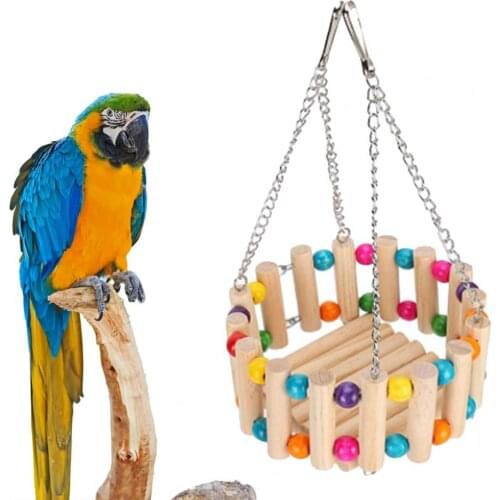 Parrot Cage Toy Multi-color Beads Bite Resistant Recreational Pet Bird Chew Hanging Swing Stairs Wooden Pendant Bird Supplies