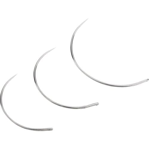 3 Pieces C Type Curved Needles Hair Weaving Thread / Canvas Repair Sewing Needles