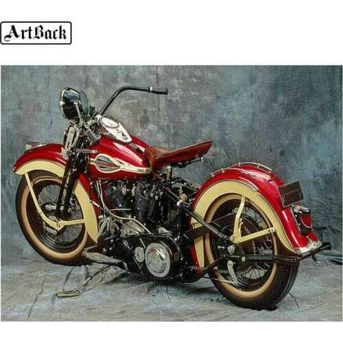 ARTBACK 5d diy diamond painting cross stitch red motorcycle pattern 3d diamond embroidery mosaic landscape