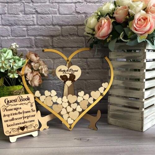Guestbook heart-shaped golden frame guestbook unique guestbook custom acrylic heart-shaped wedding guestbook