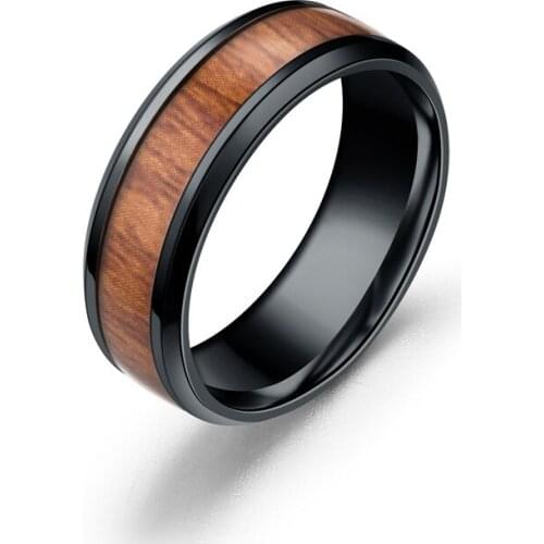 Titanium steel wood grain inlaid ring, stainless steel jewelry bracelet, personality original mens and womens rings