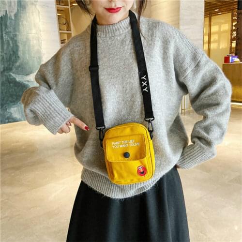 Mini Canvas Bag Womens All-match Shoulder Bag Portable Messenger Coin Purse Cartoon Student Storage Bag Simple Casual