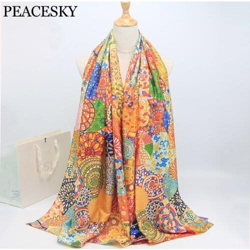 Fashion Silk Feeling Shawl Female Satin Silk Scarf Foulard Women Luxury Brand Design Printed Shawls And Wrap Hijab Scarf FJ054