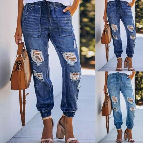 Fashion Womens Jeans Denim Pant Baggy Jeans Ripped Pockets Harem Pants Solid Color Pants for Women Streetwear Vintage Clothes