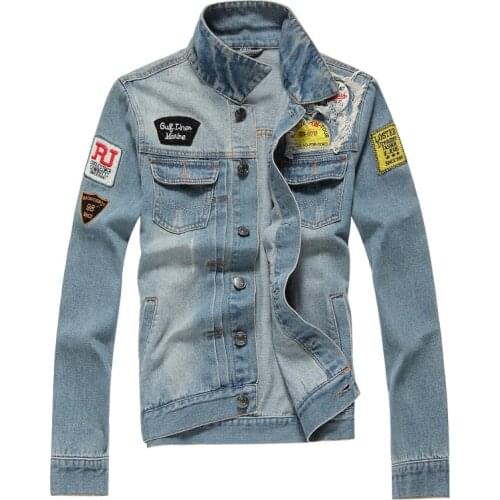 2020 Luxury Mens Denim Jackets Fashion Hole Jeans Jacket Mens Cotton Outwear Jackets Coat Long Sleeve Male Clothing Size 3XL 50