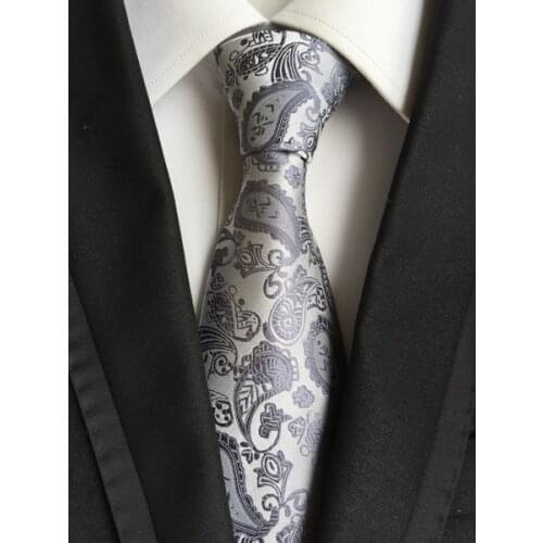 8cm Mens Ties Gray Classic Paisley Woven Necktie