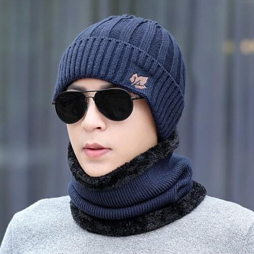 2019 Men Winter hat and Ring Scarf Set Two-Piece Thicken Winter Warm Set Female Hats Scarves Men Unisex Skullies Beanie