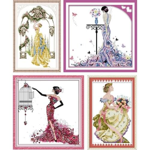 Slim Lady Series Handmade Counted Cross Stitch Kit 11CT14CT Printed Pattern Craft DMC on Fabric Sewing Needlework Embroidery Set