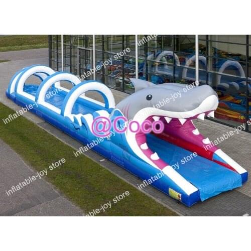 Free air ship to door,10x2.5m custom made Inflatable shark/crocodile slide slip n slide, commercial slide with splash pool