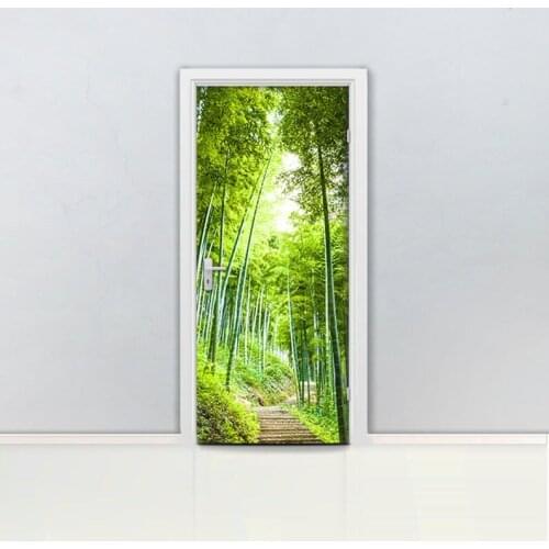 Hot Door Mural Bamboo Forest Wall Door Sticker DIY Self-adhesive Waterproof Wallpaper Poste for Home Decoration Gift