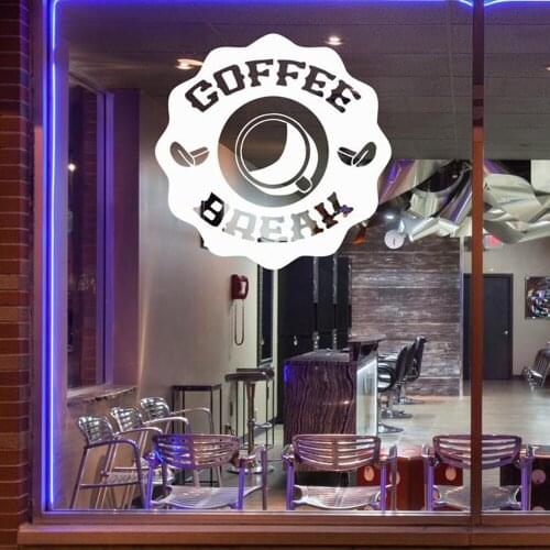 Coffee Break Wall Decal Coffee Beans Sign Cafe Kitchen Restaurant Interior Art Decor Vinyl Wall Sticker Window Glass DecalsWL199