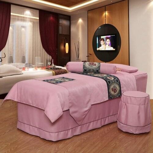 NEW Bed Skirt Beauty Treatment Quilt cover Pillowcase for Beauty Salon Bedding Set 4PCS Blue Brown Pink #405