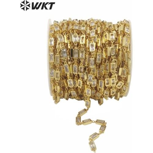 WT-BC088 Wholesale Custom Sparkly Cubic Zircon Beads Chain With Gold Electroplated Brass Chain Custom Length 5m/lot Jewelry