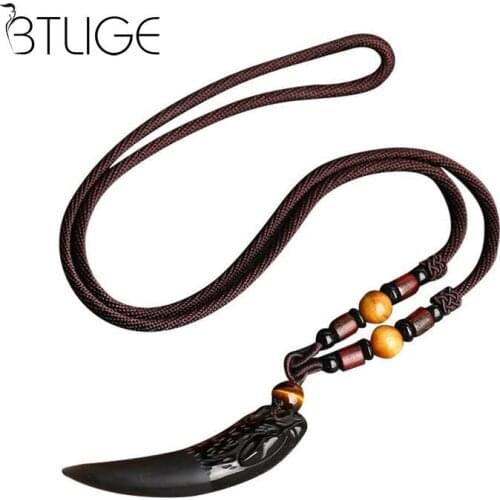 Wolf Tooth Black Obsidian Pendant Necklace For Women Men Amulets Talismans Couple Natural Stone Lucky Necklace Jewelry
