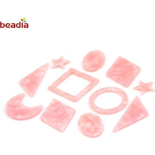 Pink Acrylic Alloy Pendants Charms for Jewelry Making Earring Necklace Jewelry Findings Star/Oval/Moon/Rhombus 6 pcs/bags