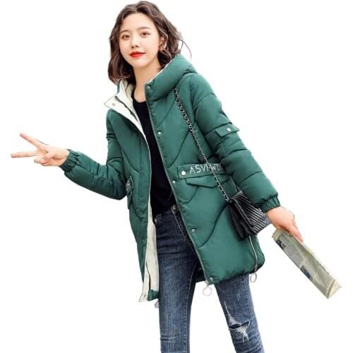 Down cotton coat female medium long letters winter new Slim plus Parker jacket ladies thick hooded down cotton jackets women