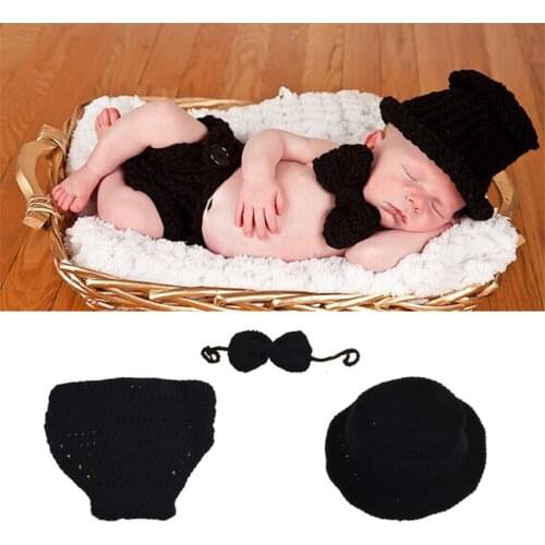Newborn Shooting Baby Photography Props Gentleman Set Knit Outfit Suit New Born Fotografie Infant Picture Baby Photo Accessories