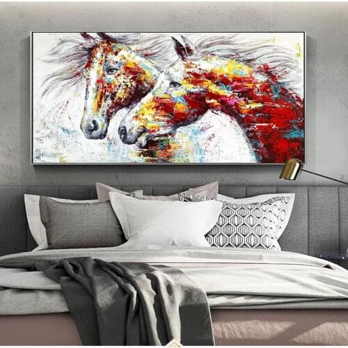 Hand Painted Abstract Oil Painting Wall Art Red Horse Modern On Canvas For Living Room Picture Minimalist Decorative No Frame