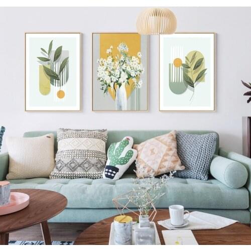 Nordic Canvas Painting Green Plant Leaves Flowers Poster and Print Home Decoration Wall Art White Picture for Living Room Modern