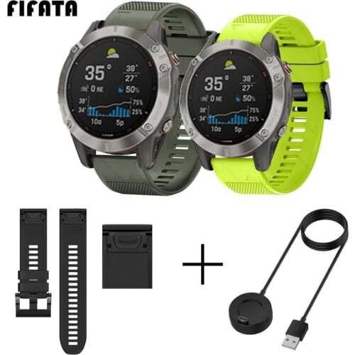 FIFATA 26 22 20MM Replacement Silicone Band Strap + 100CM Fast Charge Charging Dock For Garmin Fenix 5 5S 5X 6 6S 6X Smart Watch