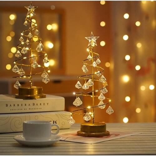 LED Night Lamp Christmas Tree Light Crystal Diamond Decorative Table Lamp For Bedroom Decoration Fairy Lights Holiday Gifts